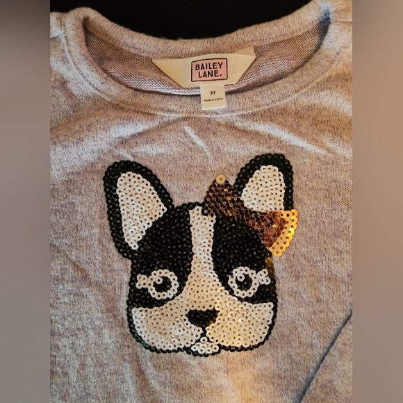 New Long Sleeve Top w/Sequined Frenchie Puppy Size 3T (No tags) - Picture 3 of 5